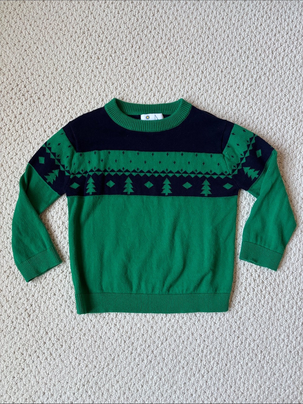 Florence Eiseman Green and Navy Christmas Holiday Tree Sweater